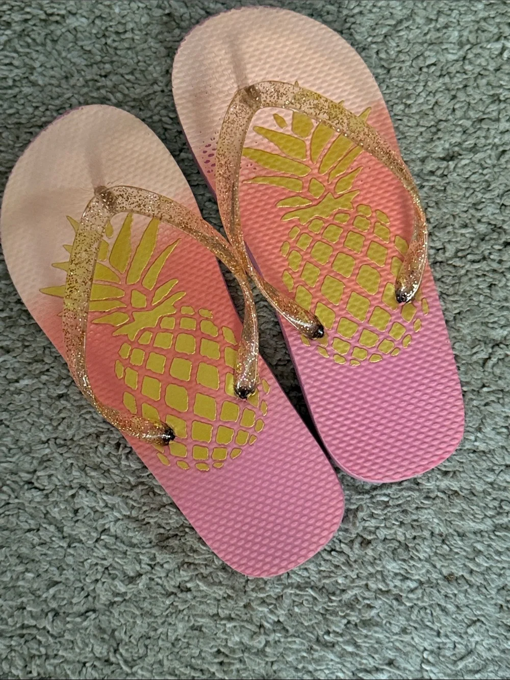 Pink Pineapple Flip Flops with Gold Pineapple Print girls size 12/13 toddler